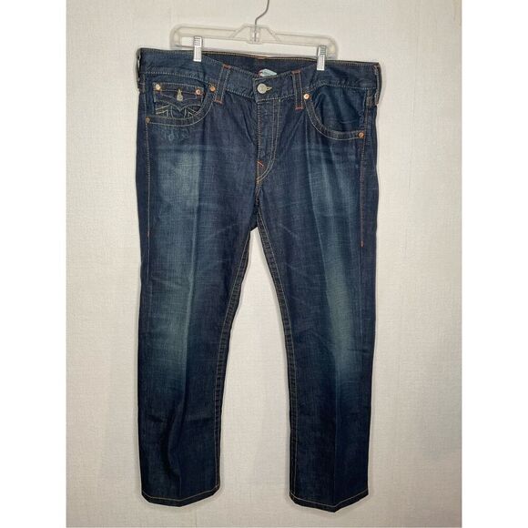 True Religion Billy  Seat 34 Jeans Size 38‎ Orange and Yellow Stitching EUC - Picture 9 of 13